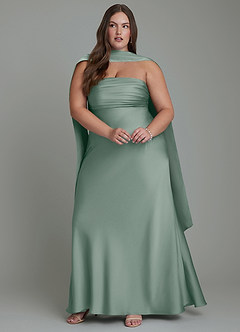 Azazie Saylor Vestidos de damas de honor Vestido Salvia Plateada de Satén Elástico de Corte Sirena con Palabra de honor image15