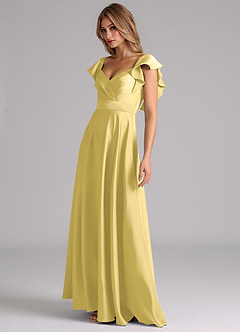 Azazie Leilani Bridesmaid Dresses Canary A-Line Ruched Stretch Satin Dress image8