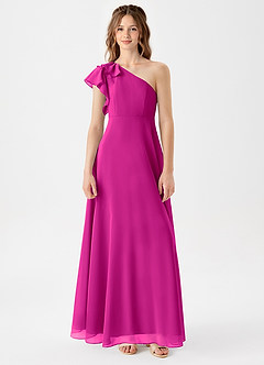 Azazie Arabella Junior A라인 셔링 쉬폰 플로어 길이 주니어 신부 들러리 드레스 image3