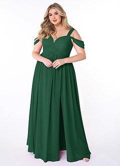 Azazie Lianne Bridesmaid Dresses Dark Green A-Line Off the Shoulder Chiffon Dress image8