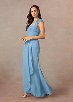 Azazie Birdie vestidos de madre de la novia Vestido de Azul Acero de Gasa de Corte En A con Lentejuelas Reina Ana image3