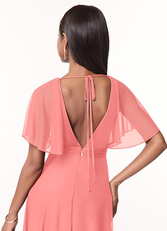 Azazie Tinsley Bridesmaid Dresses Coral A-Line Pleated Mesh Dress image4