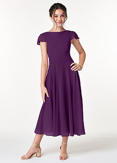Azazie Payton Junior Grape A-Line Bow Chiffon Dress image1