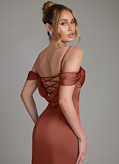 Azazie Nira Abiti da Damigella Abito Sirena in Raso Elasticizzato Corsetto Auburn image2