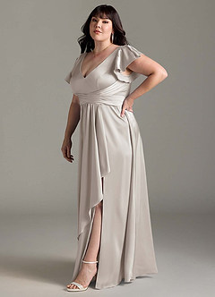 Azazie Omari Bridesmaid Dresses Silver A-Line Stretch Satin Dress image12