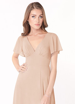 Azazie Kimber Robes de demoiselle d'honneur Robe Trapèze en Mousseline de soie Manches à volants Rose Perle image5