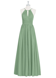 Azazie Cherish Vestidos de damas de honor Vestido de Matcha de Gasa de Corte en A con Plisado image6