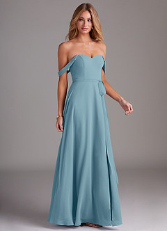Azazie Aaron Brautjungfernkleider Wandelbar A-Linie Schulterfrei Chiffon Kleid Stimmungsvolles Blau image6