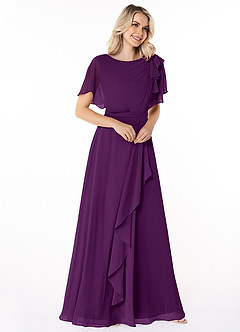 Azazie Aaliyah Modest Bridesmaid Dresses A-Line Scoop Pleated Chiffon Floor-Length Dress image3