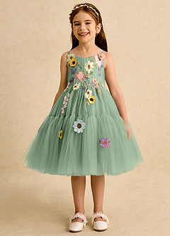 Azazie Osea Flower Girl Dresses Matcha Ball-Gown Pleated Tulle Dress image4