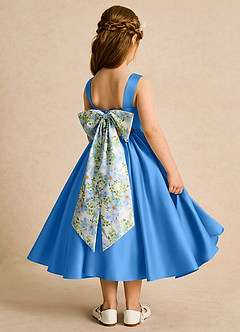 Azazie Doodlebug vestidos de niña de las flores Vestido de Azul Grisaceo de Satin Mate de Corte En A con Lazo image3