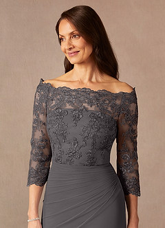Azazie Rhonda vestidos de madre de la novia Vestido de Gris Acero de Malla de Sirena con Vestidos sin tirantes image9