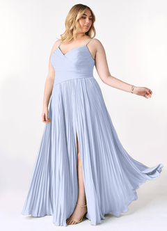 Azazie Vini Robes de demoiselle d'honneur Robe Trapèze en Mousseline de soie Col V plissé Eis image10
