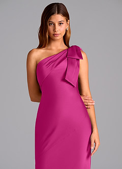 Azazie Yuanna Bridesmaid Dresses Fuchsia Mermaid One Shoulder Stretch Satin Dress image7