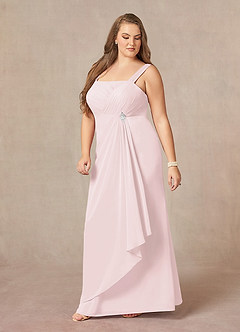 Azazie Weisz Mère de la mariée Robes Robe Trapèze en Mousseline de soie Encolure carrée plissée Rose Pâle image11