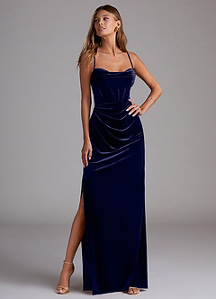 Azazie Mai Bridesmaid Dresses Dark Navy Sheath Sweetheart Neckline Velvet Dress image4