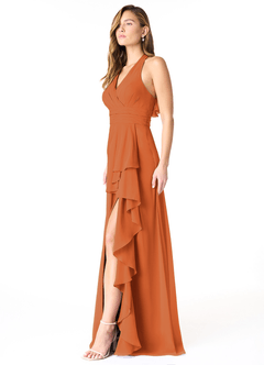 Azazie Aviv Robes de demoiselle d'honneur Robe Trapèze en Mousseline de soie Plissée Cannelle image3
