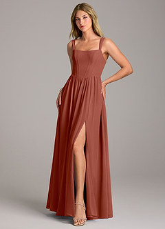 Azazie Rosaline Bridesmaid Dresses Auburn A-Line Side Slit Chiffon Dress image3