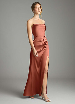 Azazie Leonis Bridesmaid Dresses Clay Mermaid Pleated Stretch Satin Convertible Dress image6
