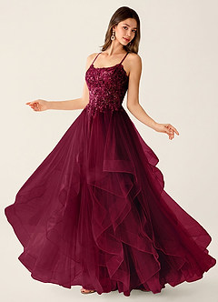 Mosaic Burgundy Ruffle Prom Dress image4