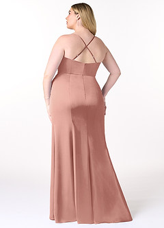 Azazie Marzia Vestidos de damas de honor Vestido de Rosetón de Satén Elástico de Corte Recto con Cuello V Plisado image8