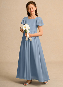 Azazie Joss Flower Girl Dresses Dusty Blue A-Line with Sleeves Chiffon Dress image10