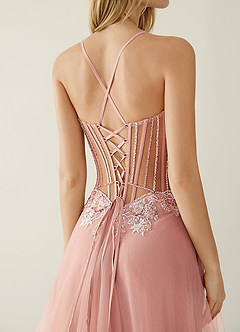 Celestyn Pink Rhinestone Sequin Embroidery Tulle Prom Dress image6
