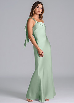 Azazie Driea Brudtärnklänningar Klä av Sjöjungfru i Stretch Satin Ena axeln Agave image5