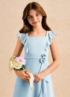 Azazie Soso Girls Formal Flower Girl Dresses Sky Blue A-Line Pleated Chiffon Dress image6
