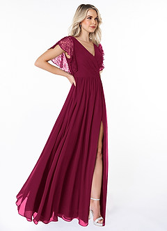 Azazie Zella Bridesmaid Dresses Burgundy A-Line Lace Chiffon Dress image4