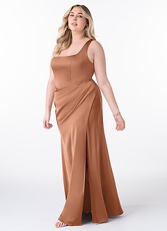 Azazie Mero Bridesmaid Dresses Bronzer Sheath Pleated Stretch Satin Dress image8