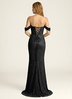 Elowencyn Black Beading Mesh Satin Faced Chiffon Prom Dress image2