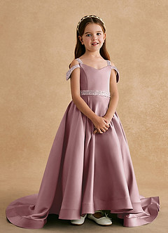 Azazie Jodi vestidos de niña de las flores Vestido de Rosa Polvorienta de Satin Mate de Corte En A image4