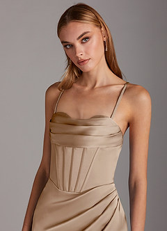 Azazie Brookelle Brautjungfernkleider Etui Herzchen Korsett Stretch-Satin Kleid Taupe image7