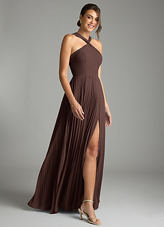 Azazie Afra Abiti da Damigella Abito A-Line in Chiffon Plissettato Ganache image3