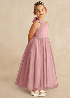 Azazie Bev vestidos de niña de las flores Vestido Rosa Polvorienta de Tul de Corte en A con Convertible image8