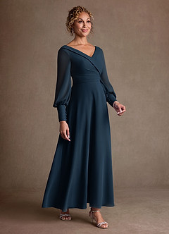 Azazie Paterson Mother of the Bride Dresses Dark Navy A-Line Pleated Chiffon Dress image3