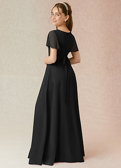 Azazie Induh Junior Black A-Line Ruched Chiffon Dress image2