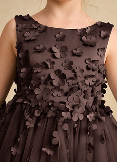 Azazie Lana Blumenmädchenkleider A-Linie ärmellos Matte Satin Kleid Ganache image6