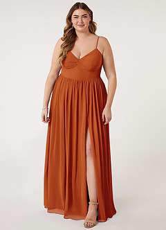 Azazie Zeya Bridesmaid Dresses Cinnamon A-Line V-Neck Pleated Chiffon Dress image6