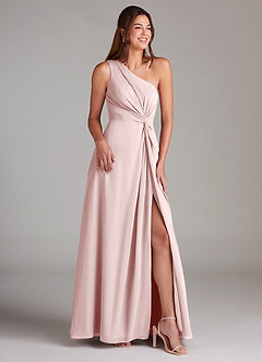 Azazie Brooke Vestidos de madrinha de casamento Vestido Rosa Corado de Chiffon de Linha A com Um ombro image4