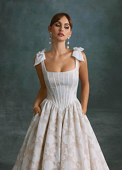 Azazie Rosalinda Wedding Dresses Diamond White Champagne Ball-Gown with Pockets Floral Burnout Dress image8