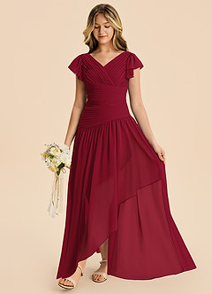 Azazie Pia Junior Burgundy A-Line Pleated Chiffon Dress image4