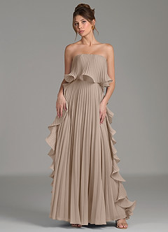 Azazie Alexia Robes de demoiselle d'honneur Robe Trapèze en Mousseline de soie Drapé Taupe image1