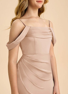 Azazie Saige Junior Robe Fourreau en Satin extensible Épaule décolletée Rose Perle image6