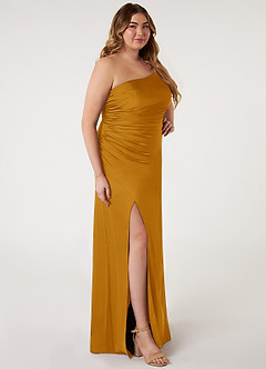 Azazie Eren Bridesmaid Dresses Butterscotch Mermaid One Shoulder Stretch Satin Dress image8
