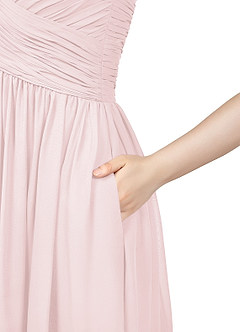 Azazie Angie Bridesmaid Dresses Blushing Pink A-Line Corset Chiffon Dress image13