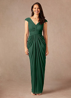 Azazie Lisolette Mère de la mariée Robes Robe Fourreau en Maille Plissée Vert Foncé image1