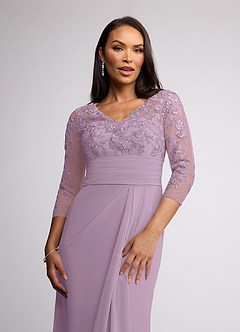 Azazie Joan Mother of the Bride Dresses Wisteria Sheath V-Neck Lace Chiffon Dress image3