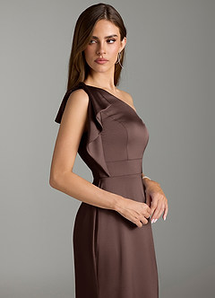 Azazie Rinna At-home Try On Dresses Agave Mermaid Ruched Stretch Satin Dress image5